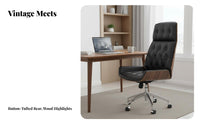 Tufted High-Rear Rolling Chair Vintage Look Upholstered Rotate Chair Padded Padding Ergonomic Design for Professionals, Students