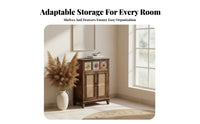 Rattan Door Console Modern Chinese Design Accent Cabinet with Woven-Panel Doors Vintage Aesthetic Multi-Functional for Entryway