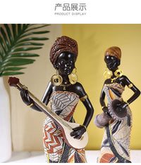 African Tribal Resin Figurine Decor for Living Room