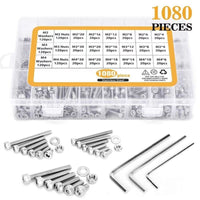 1080pcs Screw Assortment Kit, 304 Stainless Steel, Cylindrical Head Hex Socket Screws and Nuts