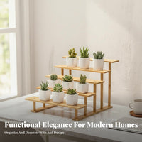 Space-Saving Stepped Wooden Rack Freestanding Multi-Level Display Riser Versatile Plant Stand Rustic Design for Office Workers, Retail Vendors, Balcony, Bay Window, Living Room, Kitchen Counter