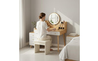 Dressing Table with Drawers and Cabinet Ample Storage Vanity Table with Side Cabinet Sturdy Construction Makeup Vanity with Lighted Mirror for Women