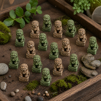 Vintage Dual-Tone Mini Stone Lion Figurines for Garden Micro Landscape Decor