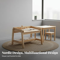 Multi-Functional Wooden Kids Table and Chair Set Solid Wood Adjustable Height Toddler Desk and Stool Child-Friendly Design Children's Art Table with Paper Roll Long-Lasting Construction for Toddlers, Kindergarteners, Parents, Nursery, Daycare, Classroom