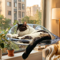 Cat Hammock Window Cat Perch with Transparent Dome, 3 Strong Suction Cup Bed for Indoor Pets, Sturdy Non-Foldable Elevated Sunbathing Seat
