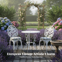 3 Pieces Rust-Proof Ornate 3-Piece Patio Set Weather-Resistant Scrolled Cast-Design Cafe Ensemble Elegant Design Outdoor Furniture Sturdy Construction for Cafe Owners, Gardeners, Homeowners, Garden, Courtyard, Balcony, Porch