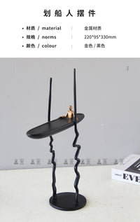 创意新中式划船人装饰摆件样板房客厅电视柜书房玄关软装工艺品