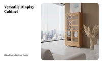 Hardwood Wood Construction Wooden Hutch with Glass Doors Multitier Shelving book cabinet Simple Design Display Cabinet Modern design for Book Lovers, residents, Collectors, Study Room, Home Office