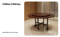 1 Round Dining Table Foldable Design Folding Dining Table Turntable Easy to Clean Particle Board Portable Function Suitable for Apartment Dwellers Hosts Hotel Small Areas Living Room