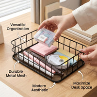 Storage Baskets for Shelves with Stainless Steel Metal Mesh Design, Large for Office Desk and Bathroom Organization