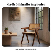 V-Leg Cane Armchair Sturdy Wood Frame Dining Chair Retro and Design Ergonomic for Homeowners, Adults, Restaurant, Kitchen