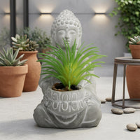 Seated Buddha Planter Floral Relief Buddha Planter Figurine Artistic Design