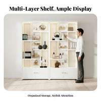 1 Freestanding Bookcase with Display Shelf Shelving Unit Metal Frame Display Rack Storage Rack and Led Strip Lighting Suitable for Living Room Office Retail Store Home Decoration