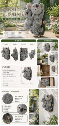Mother and Baby Koala Climbing Tree Branch Wall Hanging Resin Ornament