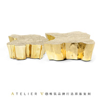 AtelierV不锈钢金树根茶几设计师创意艺术茶桌高端别墅客厅咖啡桌 金色边几（40*32*45CM）
