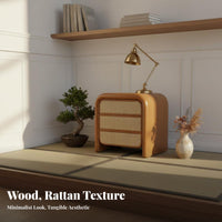 Wicker Front Bedside Cabinet Rattan Design Nightstand space-saving Size for Entryway