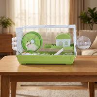 Large Hamster Cage Villa with Double Layer, Iron Wire House for Syrian Hamster, Luxury 60cm Width Habitat with Exercise Wheel and Top Door Access