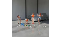 4 Pieces Collectible 1:64 Car Wash Girl Set Hand-Painted Car Scene Display Scene Figures for Collectors, Display Case