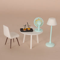 Dollhouse Miniature Furniture Set Table Chair Fan Tray Drink Mini Floor Lamp Model Photography Prop