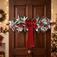 Christmas Swag with Bow Horizontal Christmas Swag Festive Hanging Decoration for Entryway