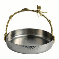Serving Bowl with Handle Stainless Steel Decorative Dish Silver-Toned Dish with Handles for Hosts, Countertop, Living Room