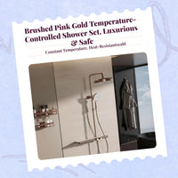 Rainfall Shower System, Brushed Copper Gold Brass, Temperature-Controlled, High Pressure, Wall Mounted, Large Flow, Bathroom Accessory Set