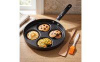 4 Cup Egg Pan with Brush Four-Hole Egg Frying Pan with Multiple-Well Skillet for Home Cooks, Busy Parents, Breakfast, Meal Prep, Kitchen