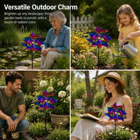 Octagonal Iridescent Rainbow Pinwheels, Reflective Bird Deterrents for Outside, PVC Weather Resistant Yard Decorations Outdoor