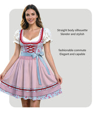 2026 Munich Oktoberfest Dress Floral Puff Sleeve High-Waist Tie-Back Halloween Costume