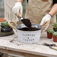 Decorative Metal Planter with Rope Handles Weathered Galvanized Bucket Planter Vintage Metal Bucket with Handles Easy-Carry for Home Decorators, Windowsill
