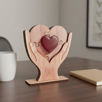 Wooden Heart Puzzle Ornament Handmade Heart Puzzle Statue Unique Grain Table Ornament for Parents, Office