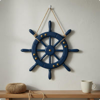 Nautical Wheel Wall Decor Vintage Design Wooden Ship Wheel Rustic Wood Finish Wooden Steering Ornament for Cafe