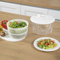 Perforated Salad Dryer with Clear Bowl Slotted Vegetable Washer with Basket Large-Capacity Salad Dryer with Strainer Manual for Home Cooks, Vegetarians, Meal Prep, Kitchen