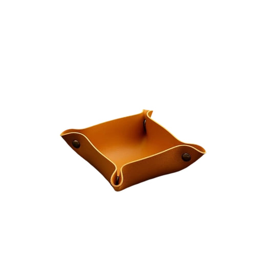 Shallow Dish Foldable Leather Tray PU Leather Tray Raised Sides for Desktop
