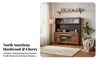 Wooden Buffet Cabinet Rock Slab Countertop Coffee Bar Cabinet Multi-Functional Design Dining Room Storage Hutch for Adults, Kitchen, Entryway, Hallway
