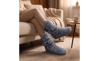 Fleece Booties with Strap Warm Bootie Slippers Soft and Thick Slippers with High-Top for Adults, Elderly, Cold Floors, Home, Bedroom
