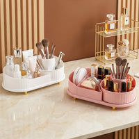 Multi-Compartment Cosmetic Organizer with Lid, Plastic, Simple Style, for Brushes and Lipstick