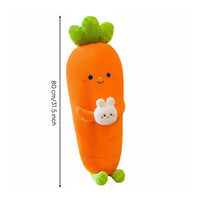 Carrot Holding Bunny Stuffed Toy Soft and Cuddly Bedding Accessory Birthday Gift Home Decoration for Girls, Kids, Sofa