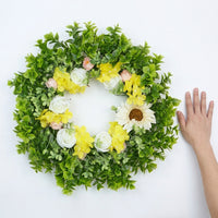 Multicolor Spring Door Wreath, 30cm Eucalyptus Blossom Artificial Wreath for Home Decor, Faux Flower Front Door Decoration