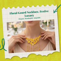 Gold Floral Gourd Locket Necklace, Statement Layered Choker, Elegant Wedding Jewelry Gift