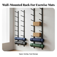 Space Saving Wall Mounted Exercise Mat Rack Multi-Functional Exercise Mat and Block Holder Large Capacity Wall Mounted Fitness Rack Heavy Duty for Yogis