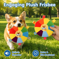 Squeaky Dog Flying Disc, 15cm Multicolored Fabric Dog Training Toy, Interactive Pet Toy for Outdoor Playtime