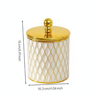 Gold Trim Canister Multi-Functional Round Decorative Container Lightweight Lidded Storage Jar for Office Desk