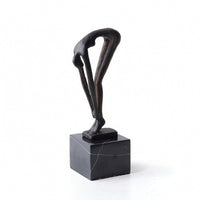 Human Figure Sculpture Bronze-Toned Sculpture with Pedestal Base Minimalist