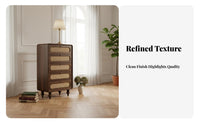 French design 5-Drawer Rattan chest of drawers Vintage Design Chest of Drawers Small Footprint Storage Furniture adaptable Use for Apartment Dwellers, Homeowners, Living Room, Entryway, Hallway, Bedroom