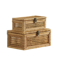 Handwoven Rattan Storage Basket with Lid for Toys, Books, Desktop Organizer