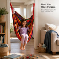 Kids Indoor Hammock Chair with Pull-Up Bar, Heavy-Duty Hanging Swing Seat for Children, No-Drill Installation, Lie-Flat Design