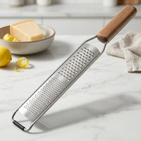 Non-Slip Stainless Steel Grater with Wooden Handle Ergonomic Cheese Grater with Handle Heavy Duty Citrus Zester with Protective Cover Sleeve Fine for Home Cooks, Chefs, Baking