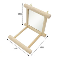 Parrot Perch with Bird Mirror and Solid Wood Stand, Square Wooden Bird Stand for Budgie, Cockatiel Toy and Lovebird Accessory for Cage Hanging