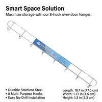 Hanging Hook Rack for Bathroom Door and Dorm Room Students, Stainless Steel Organizer with Thick Wire Design